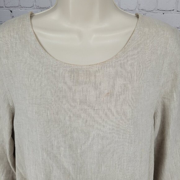 Crown Linen Beige 100% European Linen 3/4 Bell Sleeve Tunic Top Size Small S - Picture 9 of 15